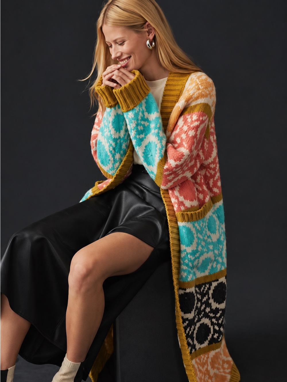 By Anthropologie Colorblock Knit Duster